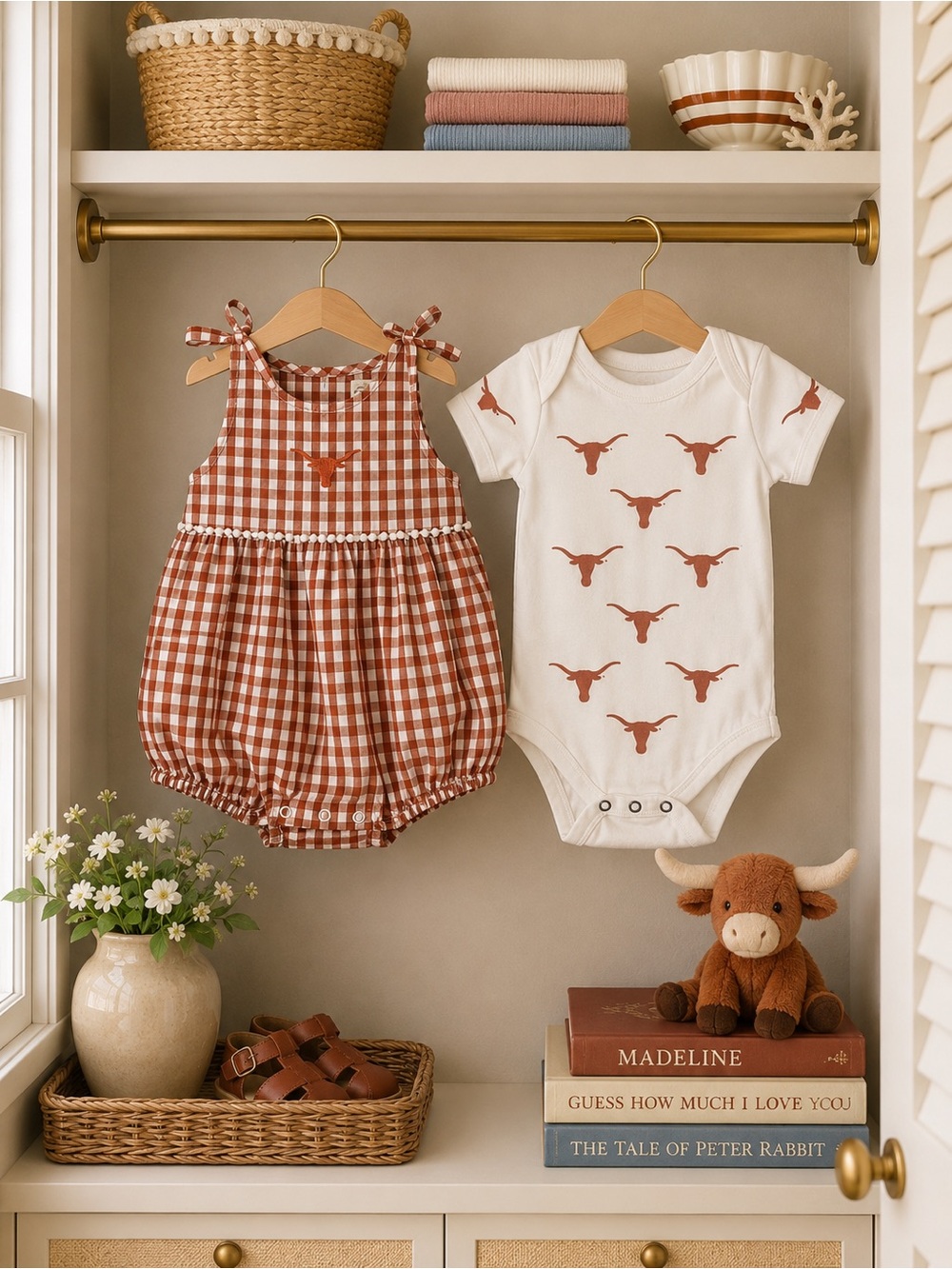 UT longhorns baby 12M Gingham bubble and bodysuit